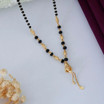 Stylish Gold Plated Black Beads Mangalsutra Necklace for Women