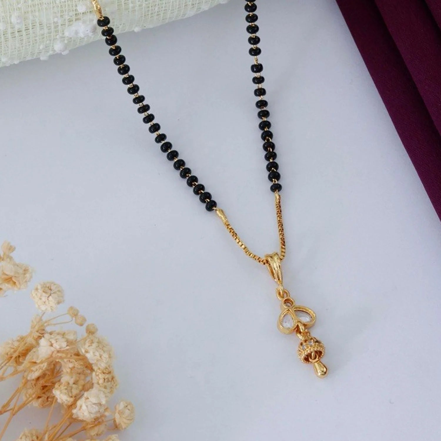 Minimal Gold Plated Black Beads Mangalsutra Necklace for Women