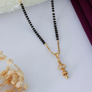 Minimal Gold Plated Black Beads Mangalsutra Necklace for Women
