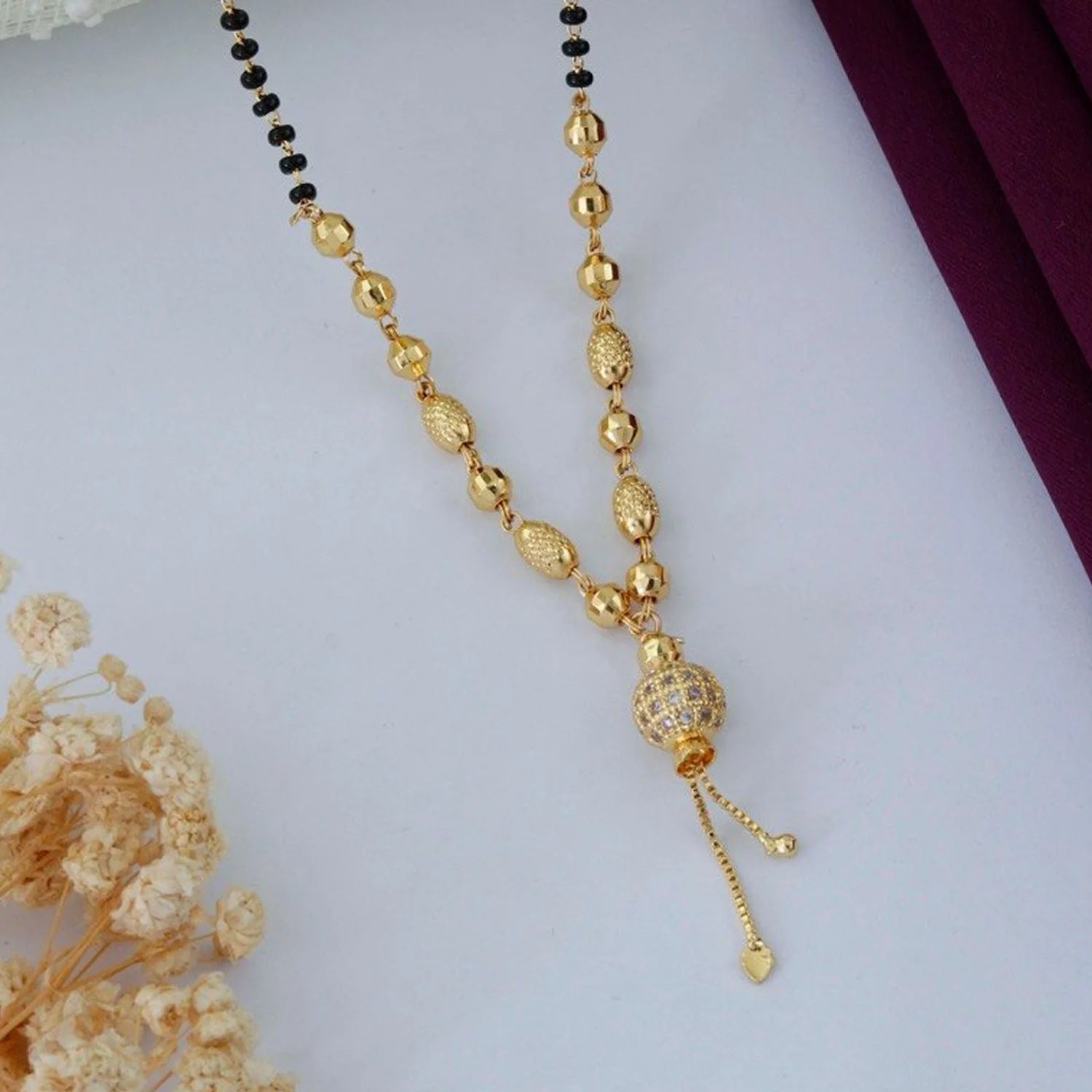 Elegant Gold Plated Black Beads Mangalsutra Necklace for Women