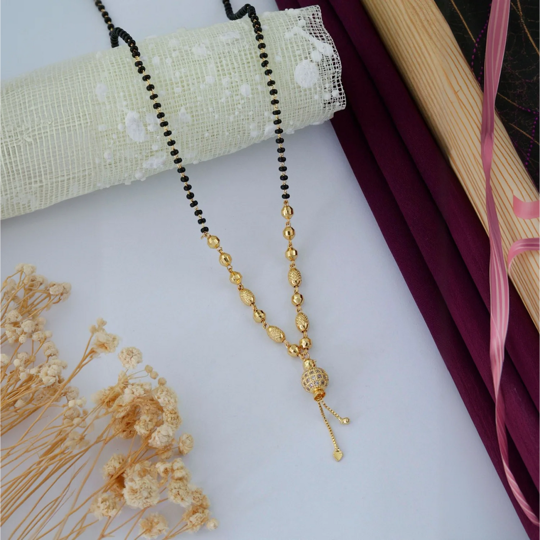 Elegant Gold Plated Black Beads Mangalsutra Necklace for Women
