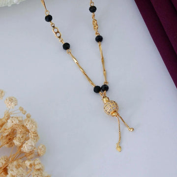 Elegant Gold Plated Black Beads Mangalsutra Necklace for Women