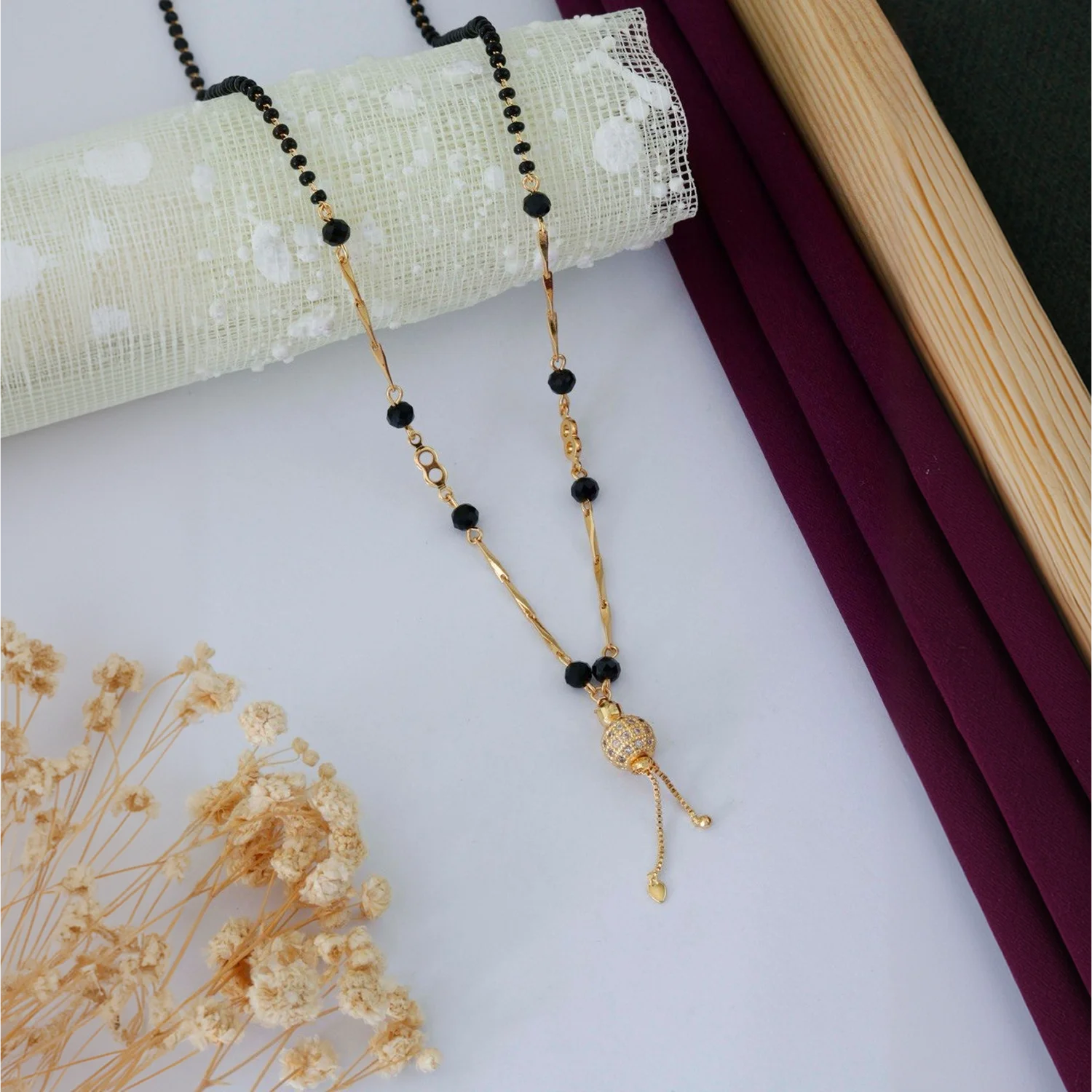 Elegant Gold Plated Black Beads Mangalsutra Necklace for Women