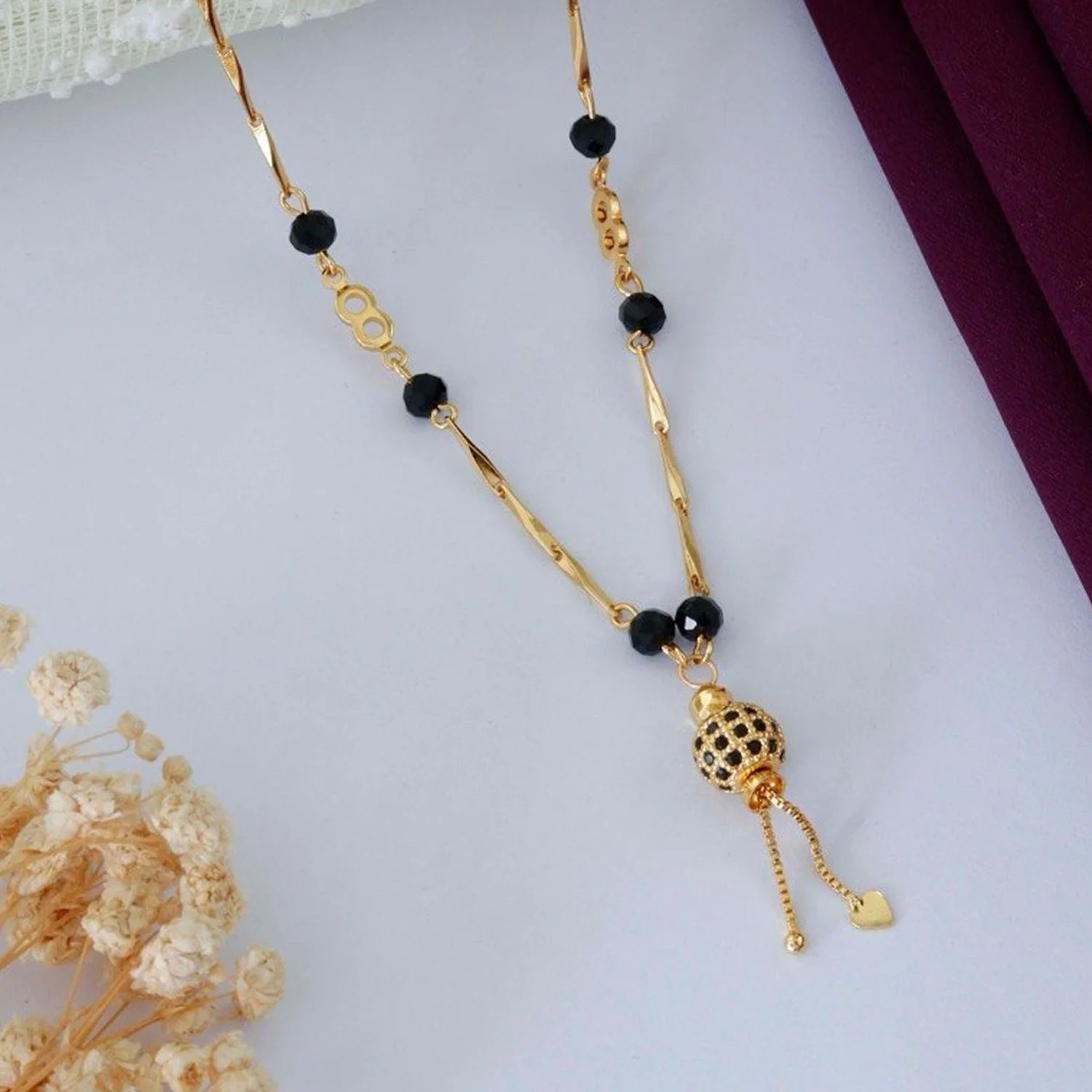 Designer Gold Plated Black Beads Mangalsutra Necklace for Women
