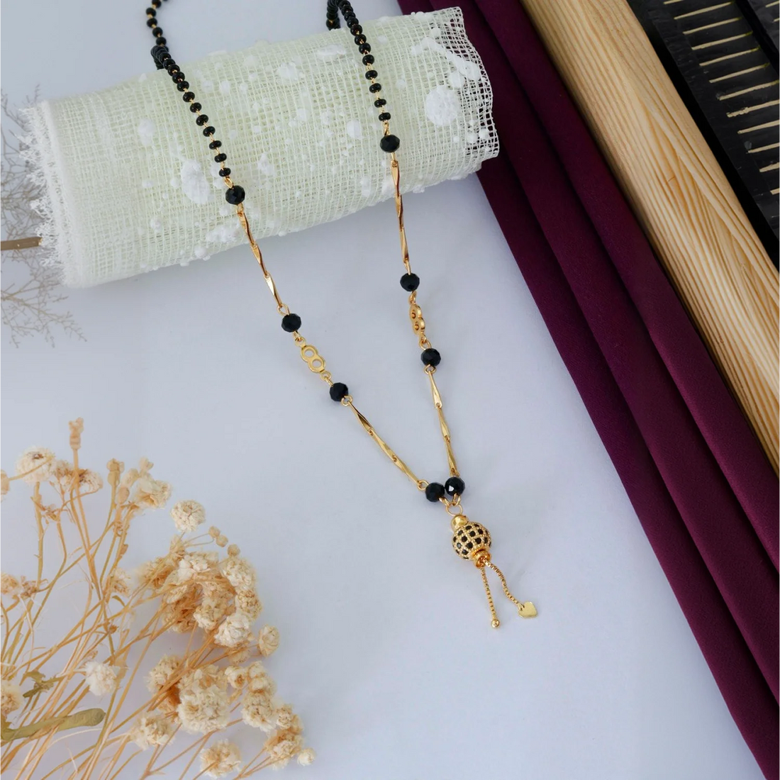 Designer Gold Plated Black Beads Mangalsutra Necklace for Women