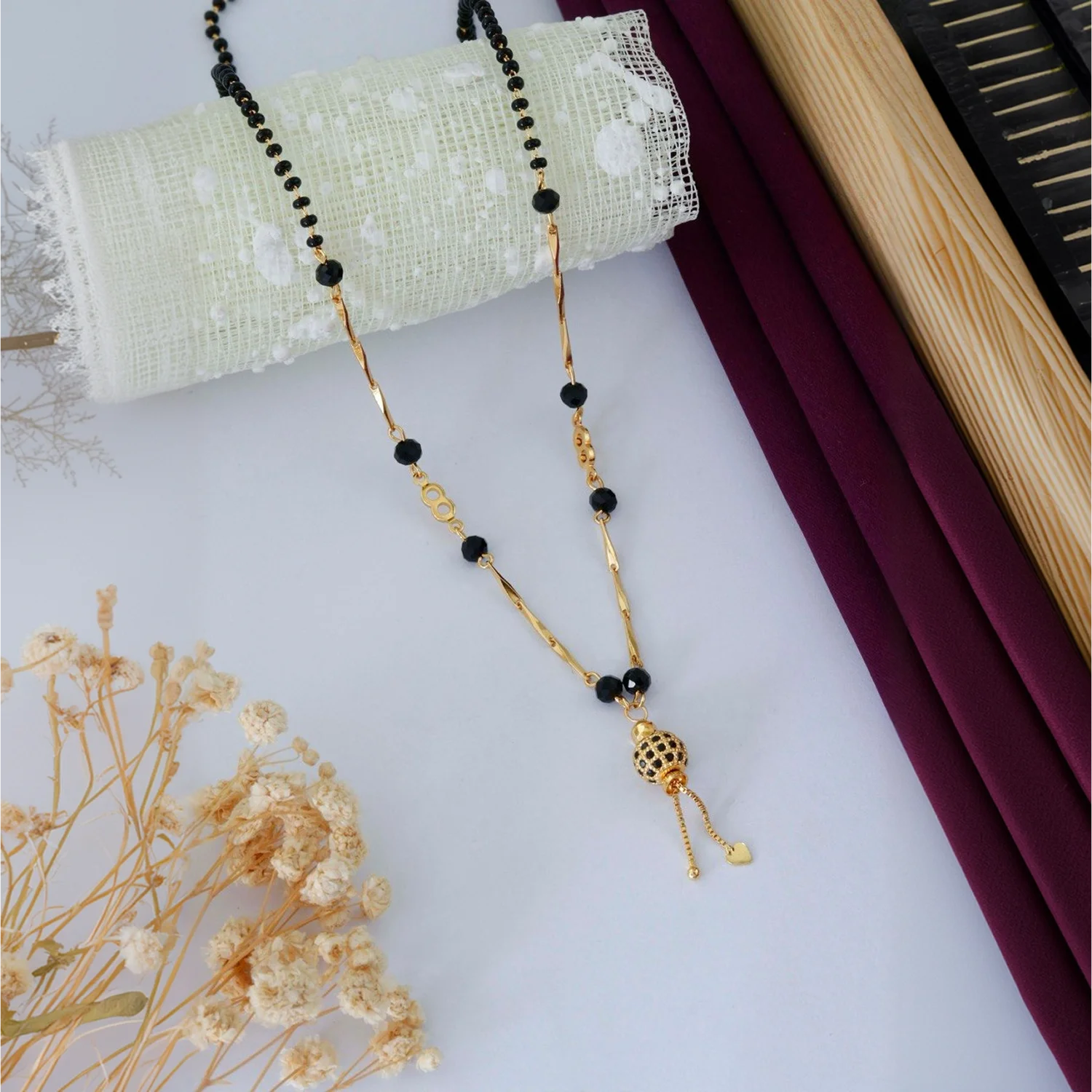 Designer Gold Plated Black Beads Mangalsutra Necklace for Women