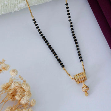 Elegant Gold Plated Black Beads Mangalsutra Necklace for Women