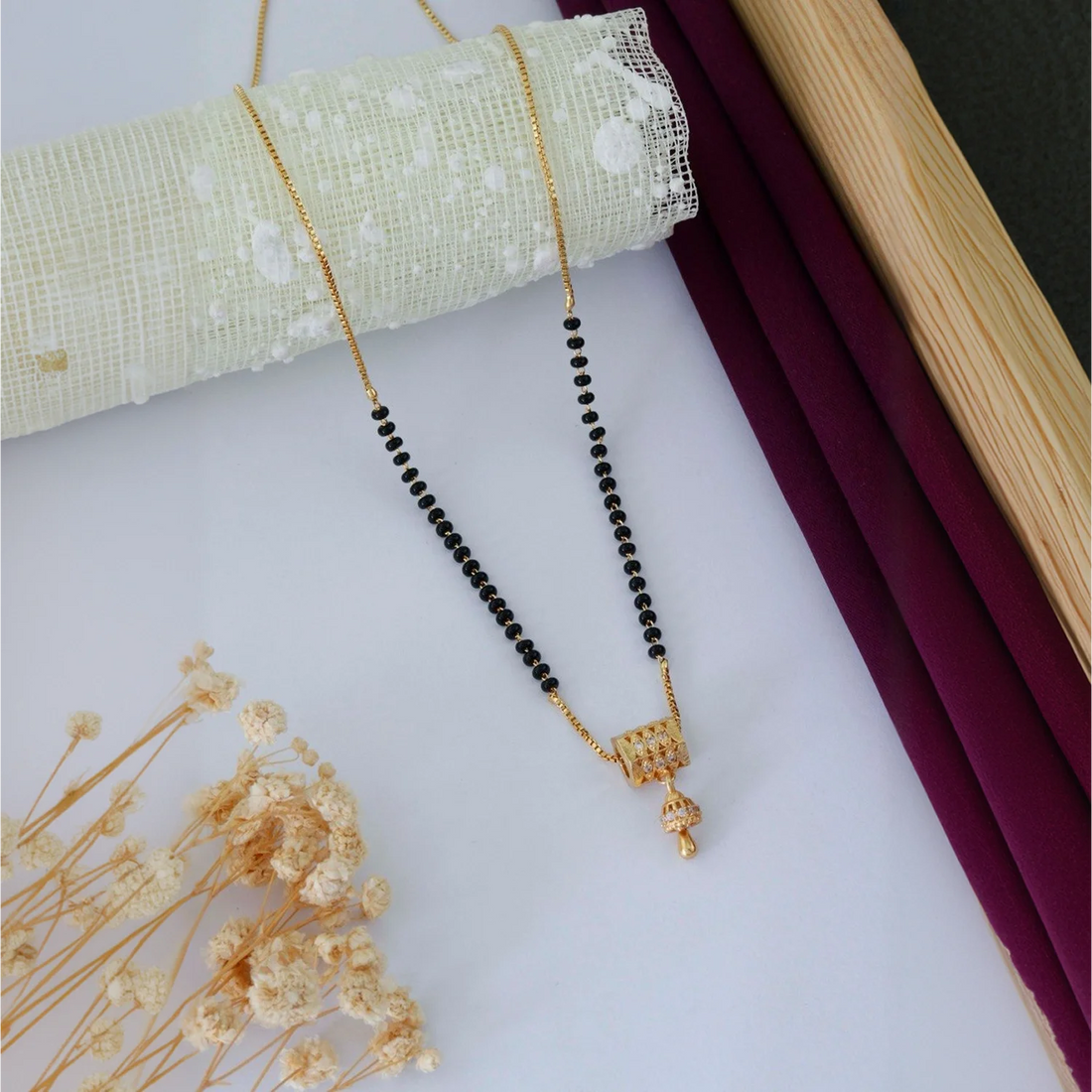 Elegant Gold Plated Black Beads Mangalsutra Necklace for Women