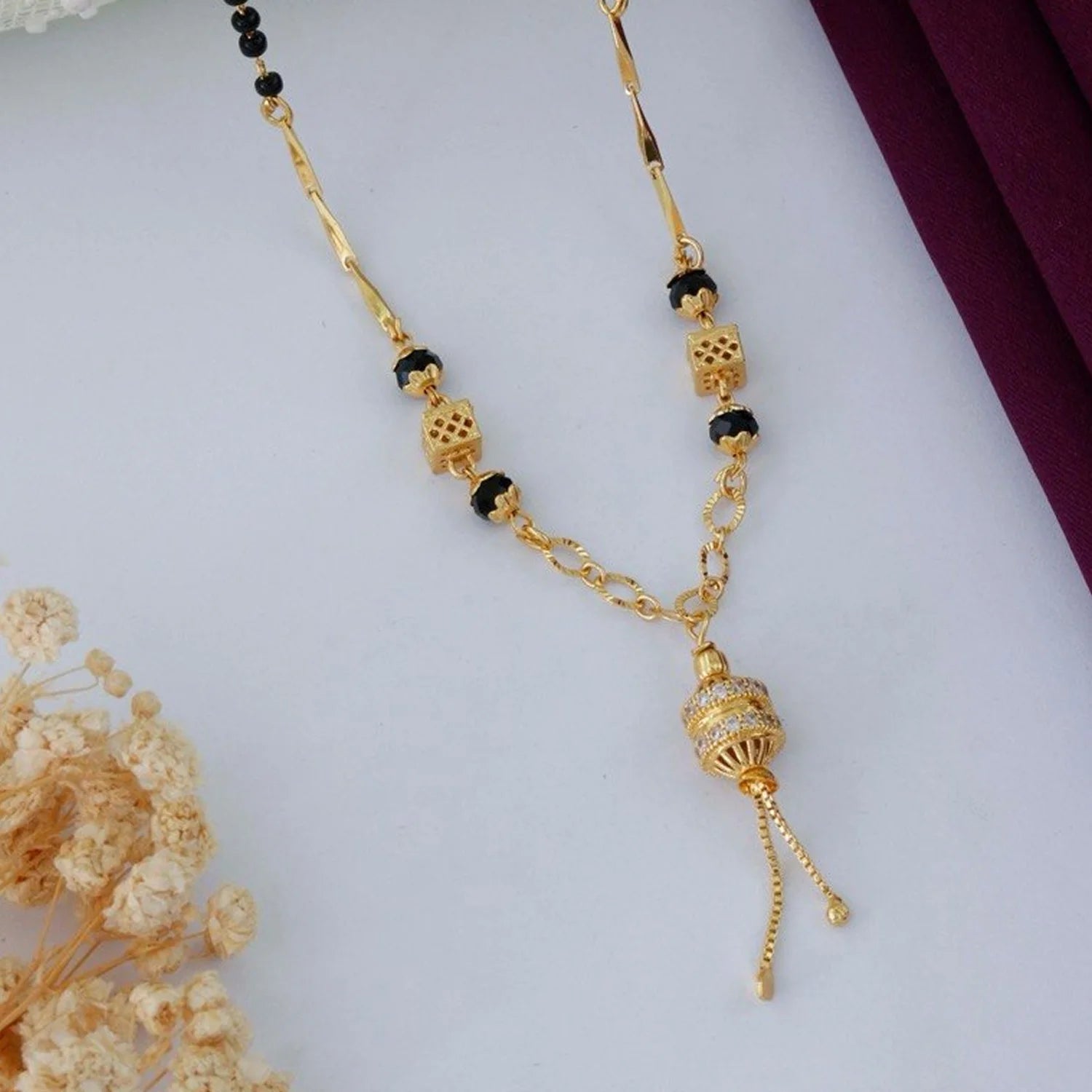 Designer Gold Plated Black Beads Mangalsutra Necklace for Women