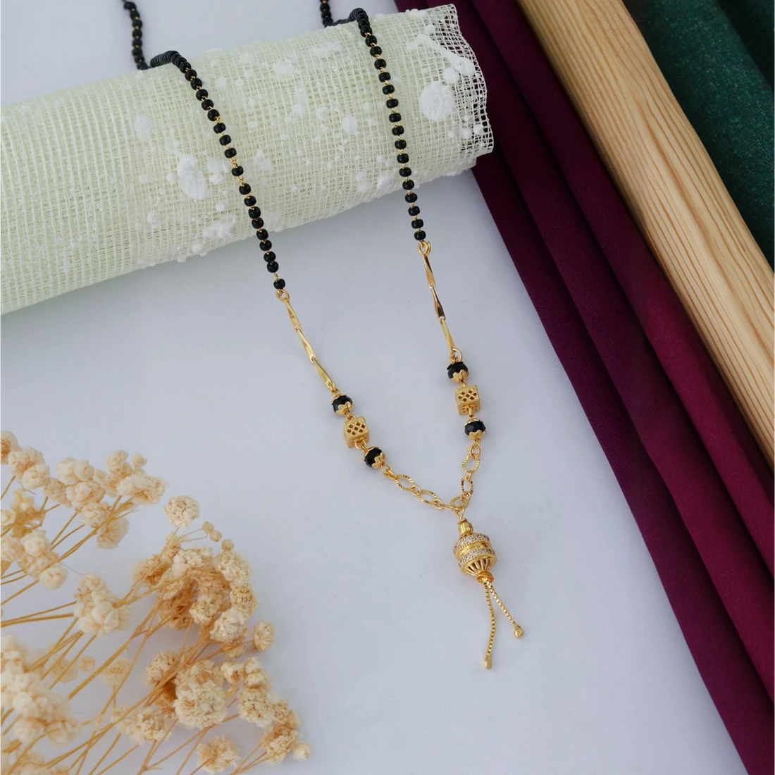 Designer Gold Plated Black Beads Mangalsutra Necklace for Women
