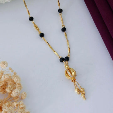Stylish Gold Plated Black Beads Mangalsutra Necklace for Women