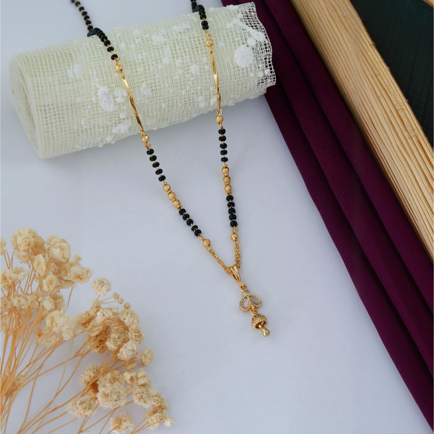 Stylish Black Beads Gold Finish Mangalsutra
