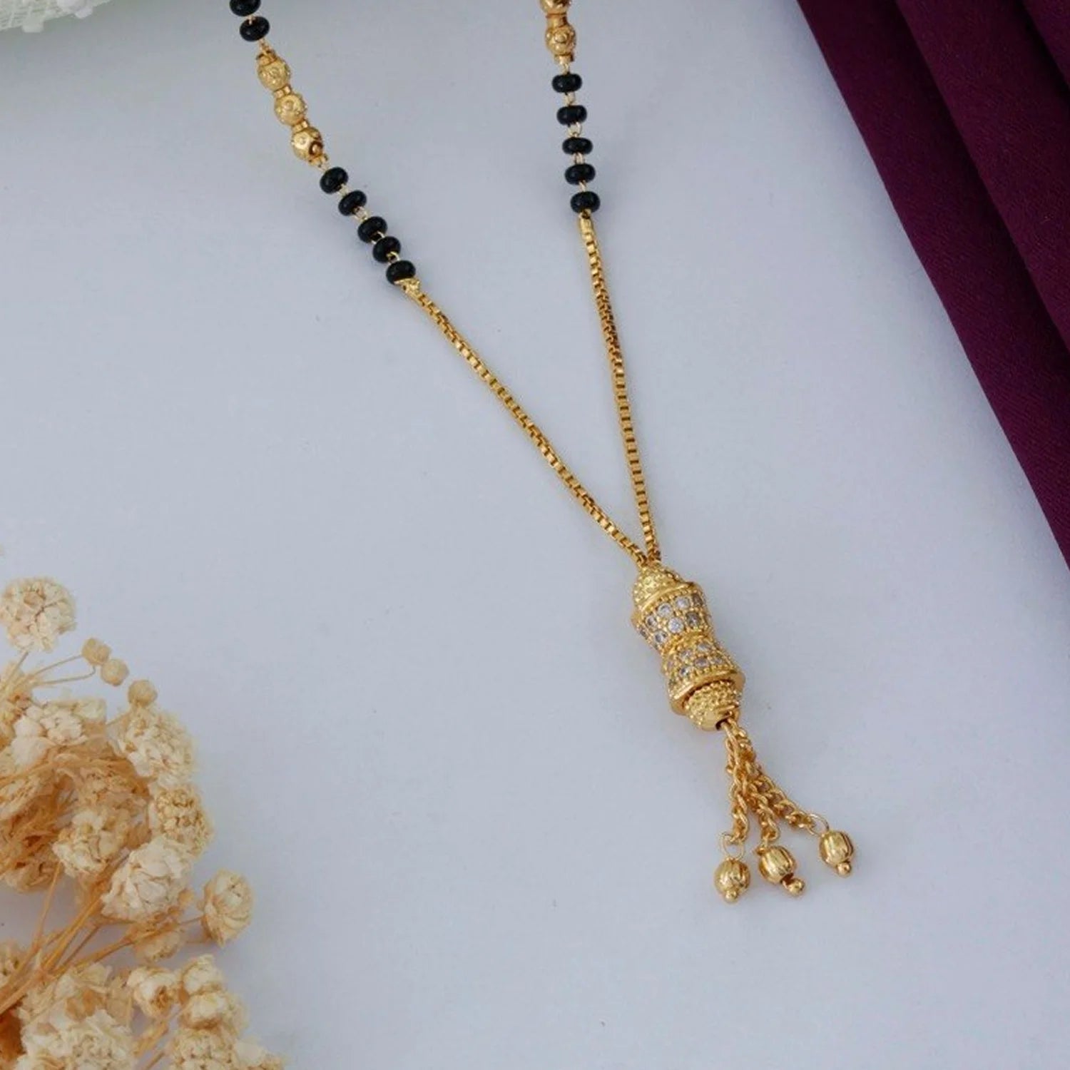 Elegant Gold Plated Cylindrical Pendant Mangalsutra for Women