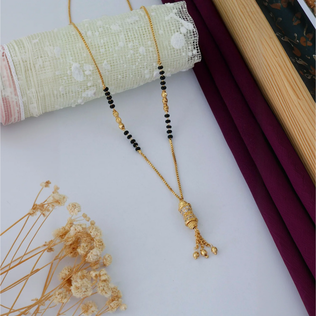 Elegant Gold Plated Cylindrical Pendant Mangalsutra for Women