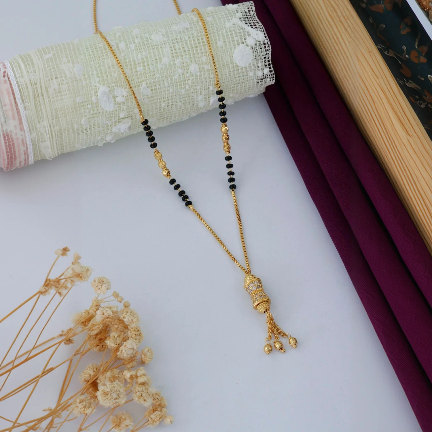 Elegant Gold Plated Cylindrical Pendant Mangalsutra for Women