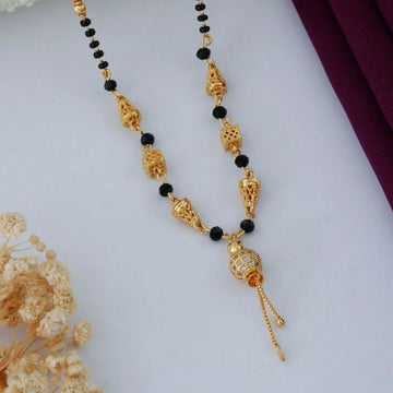 Traditional Gold Plated Black Beads Mangalsutra with Designer Pendant