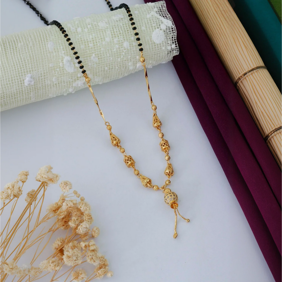 Traditional Gold Plated Designer Mangalsutra with Stone Studded Pendant