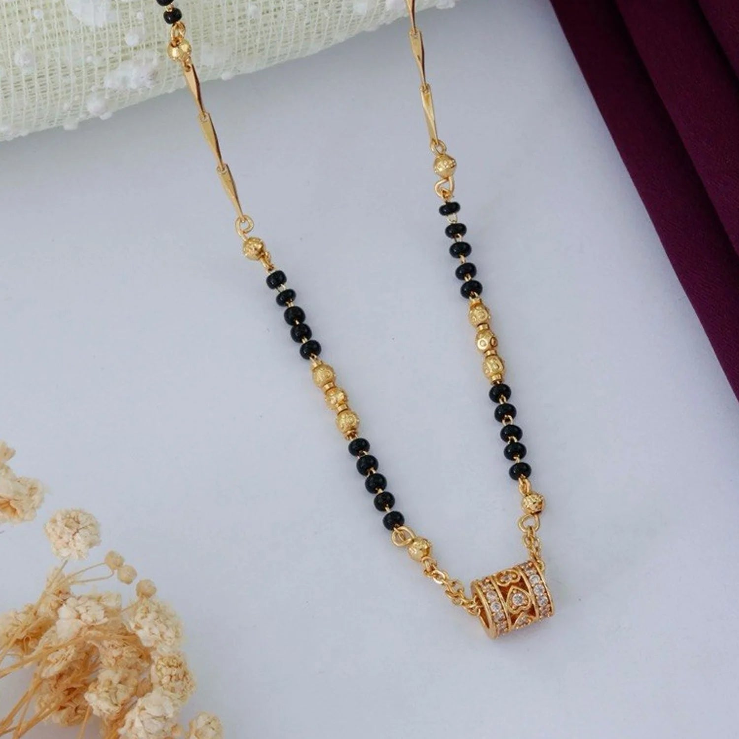 Elegant Gold Plated Black Beads Mangalsutra Necklace for Women