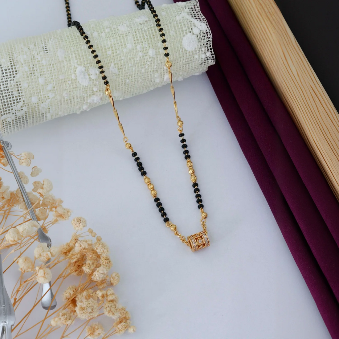 Elegant Gold Plated Black Beads Mangalsutra Necklace for Women