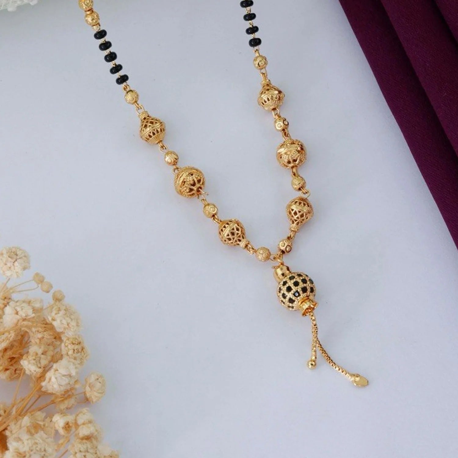Traditional Gold Plated Black Beads Mangalsutra Necklace