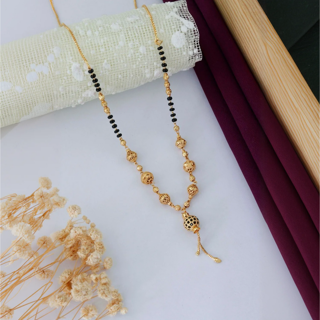 Traditional Gold Plated Black Beads Mangalsutra Necklace
