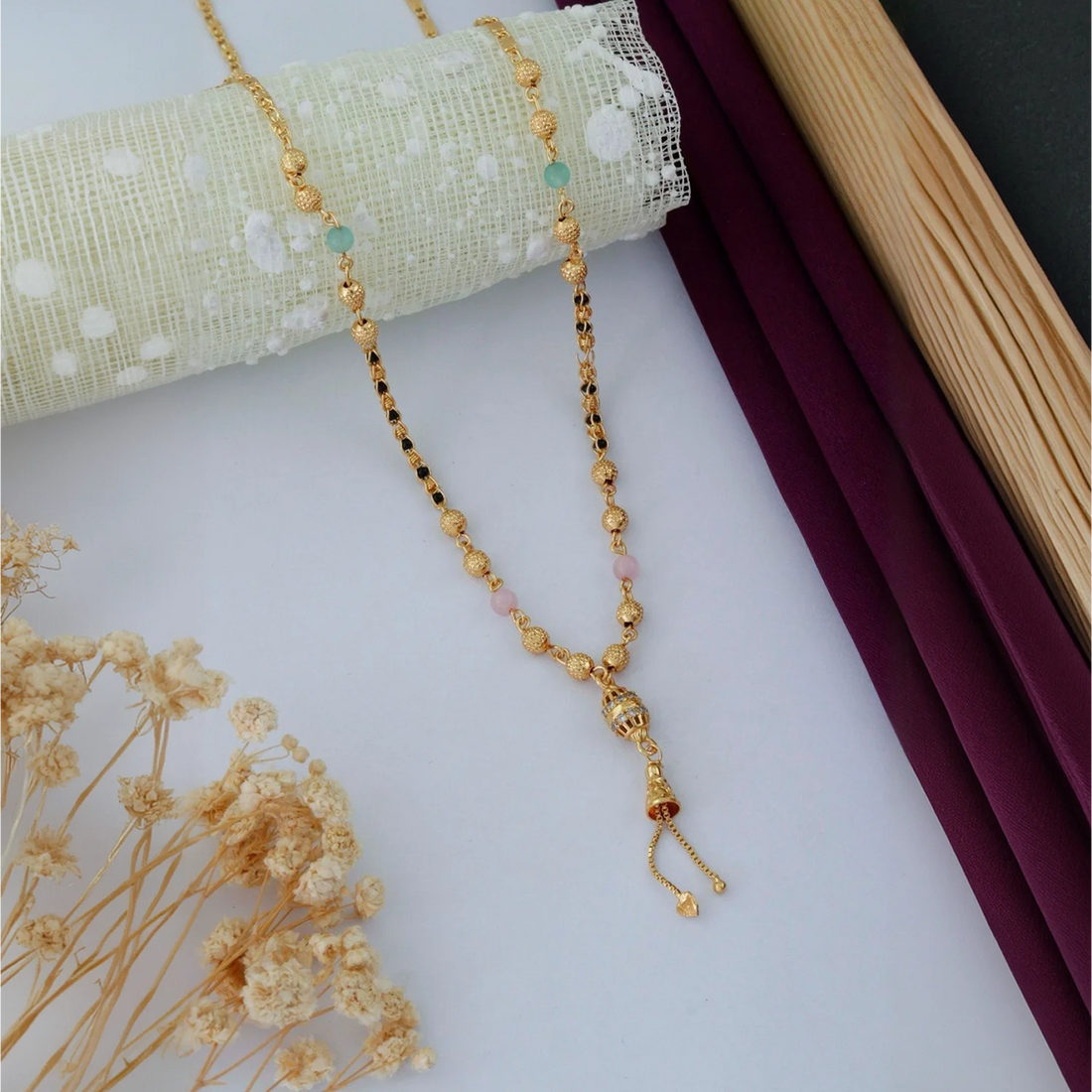 Pastel Beads Gold Plated Designer Mangalsutra