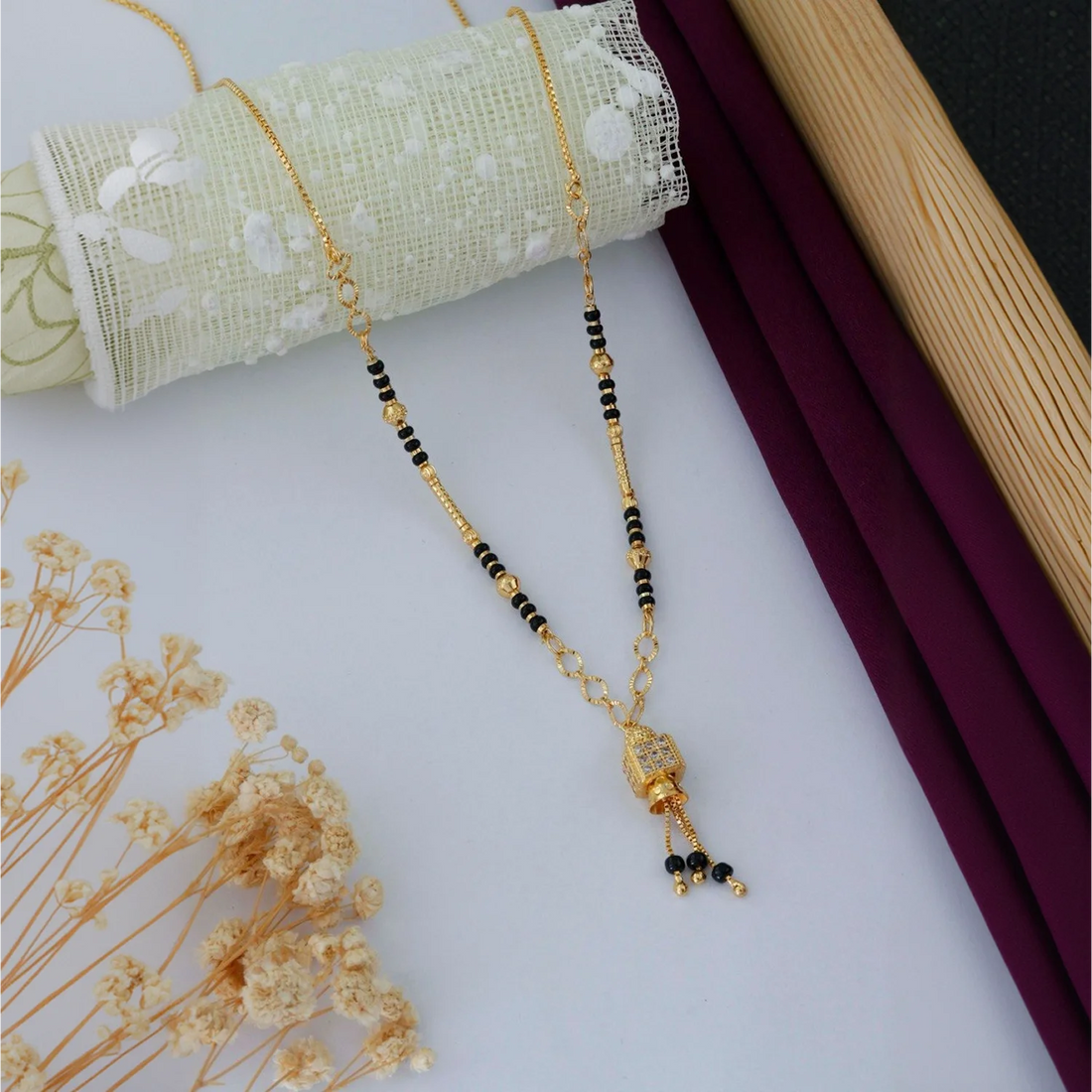 Elegant Gold Plated Black Beads Mangalsutra