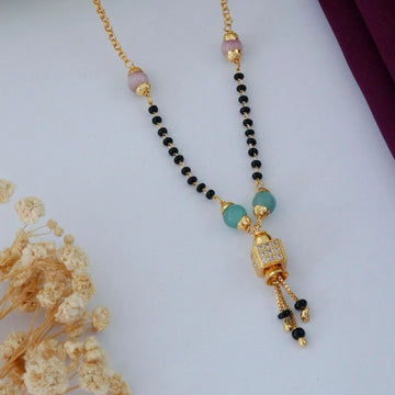 Pastel Green Beads Gold Plated Mangalsutra