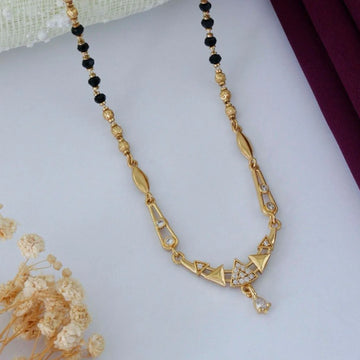 Geometric Gold Plated Black Beads Mangalsutra