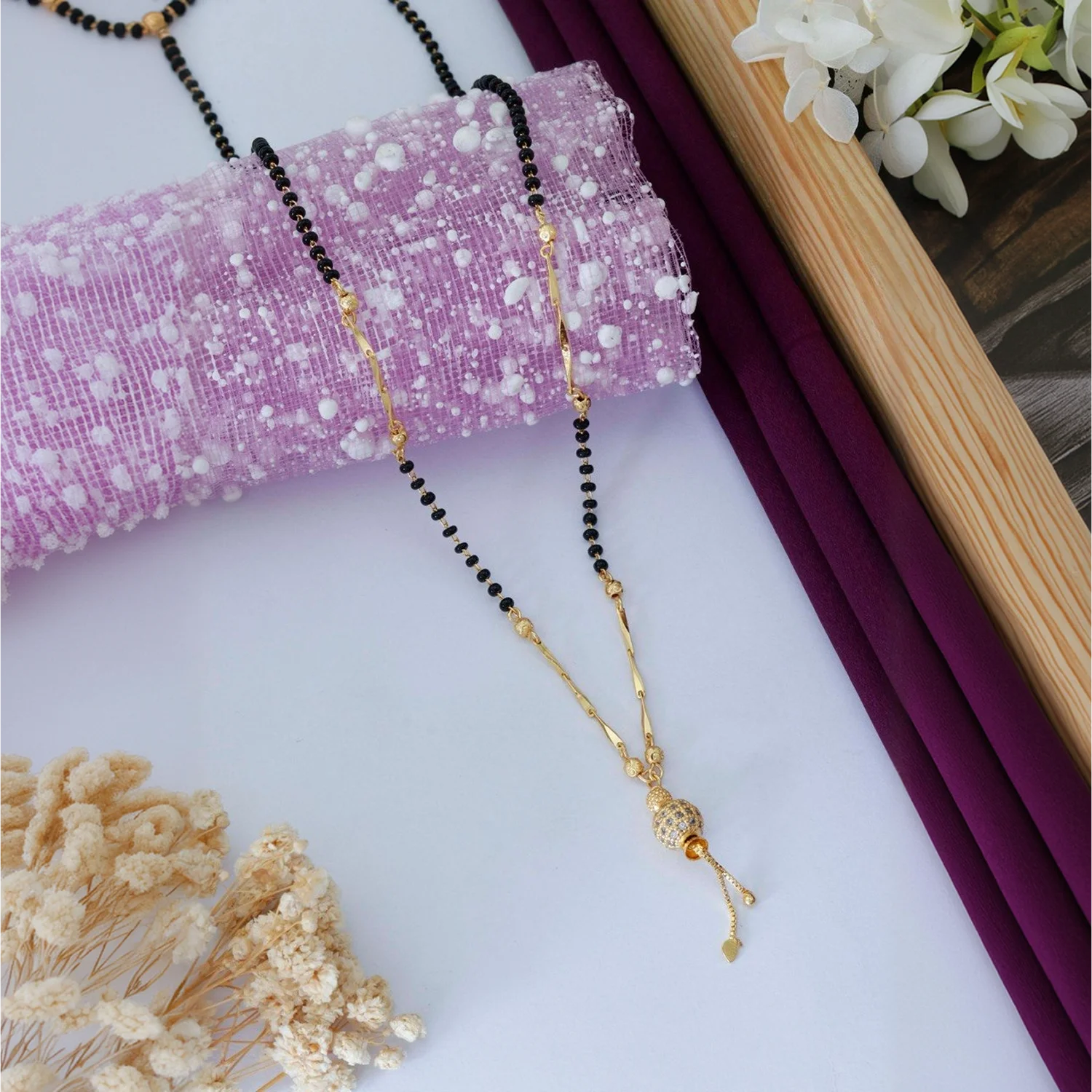 Elegant Gold Plated Black Beads Pendant Mangalsutra