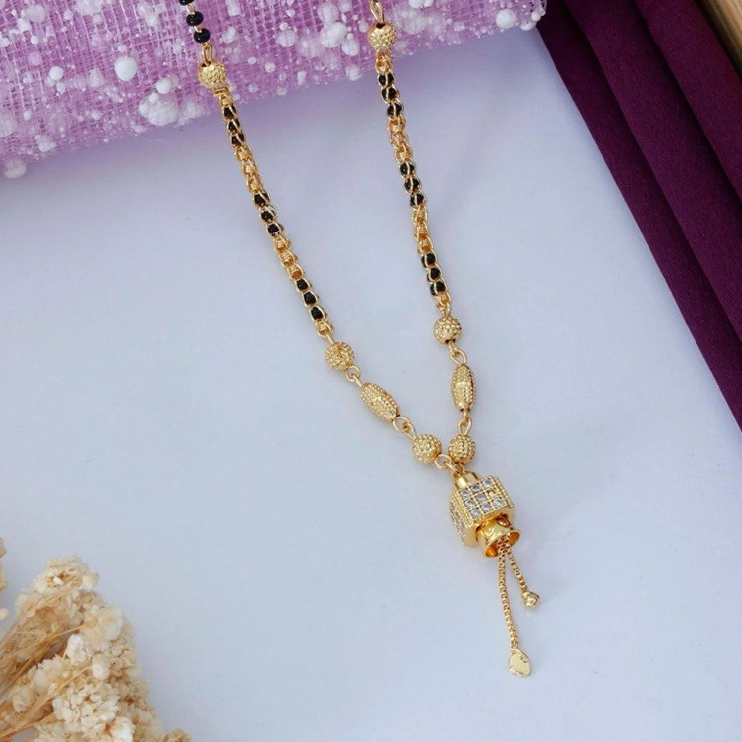Classic Gold Plated Black Beads Mangalsutra