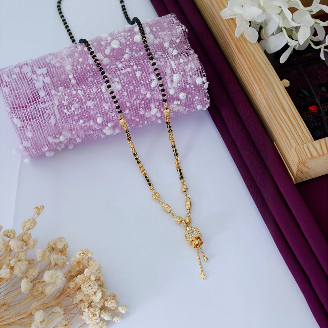 Classic Gold Plated Black Beads Mangalsutra