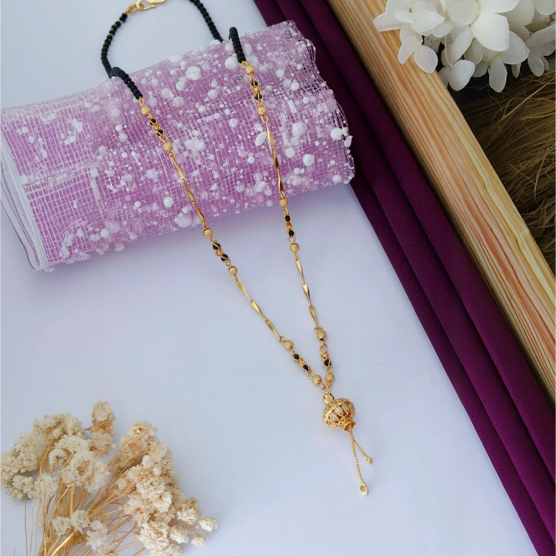 Stylish Gold Plated Black Beads Mangalsutra Chain