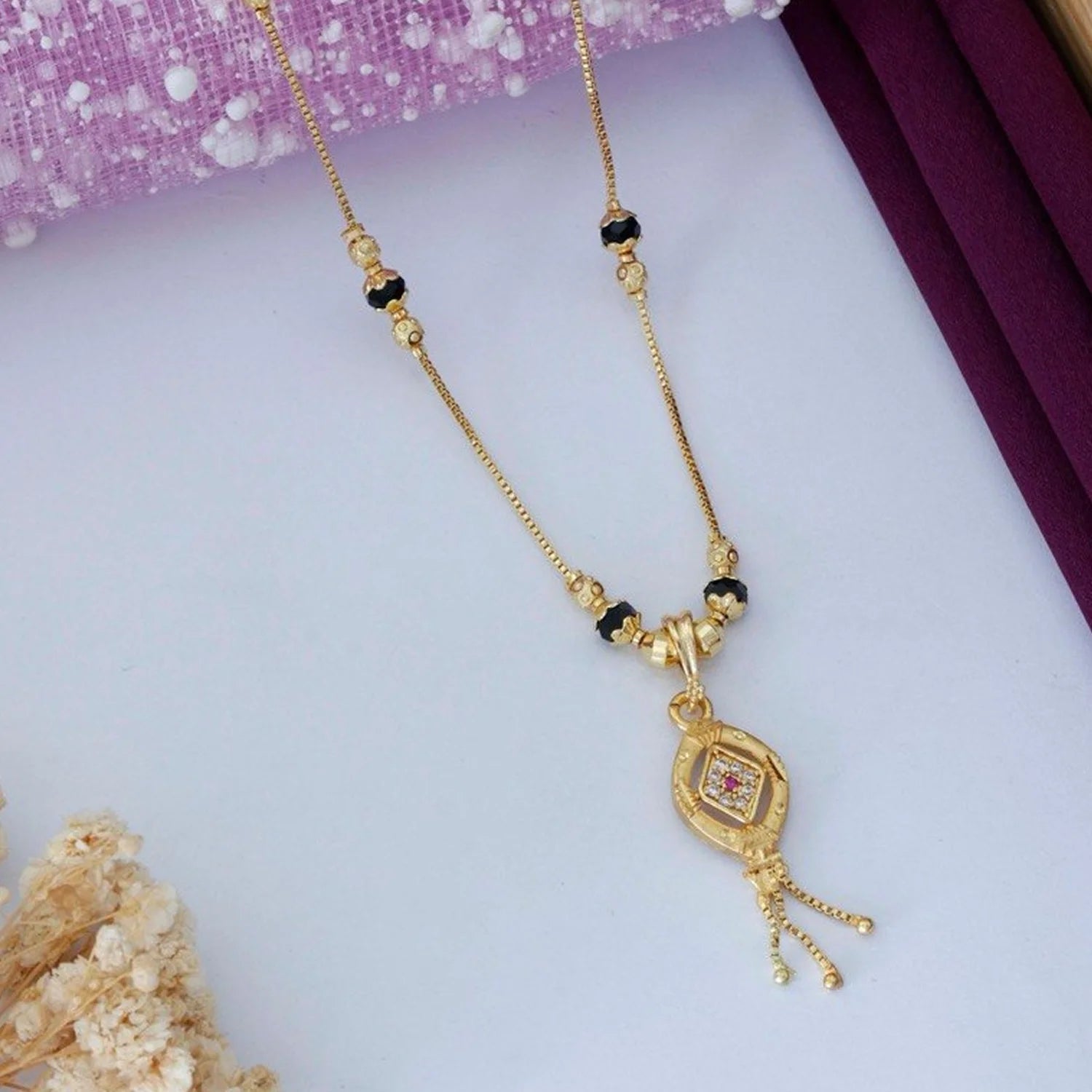 Elegant Pendant Black Beads Gold Plated Mangalsutra