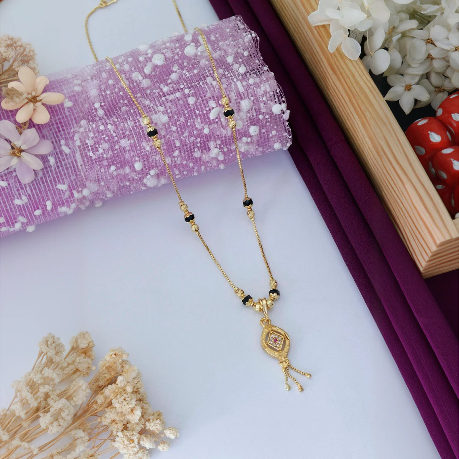 Elegant Pendant Black Beads Gold Plated Mangalsutra
