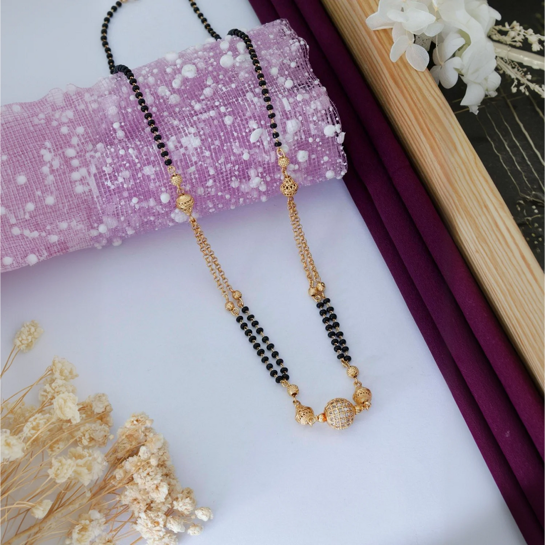 Designer Double Layer Black Beads Mangalsutra