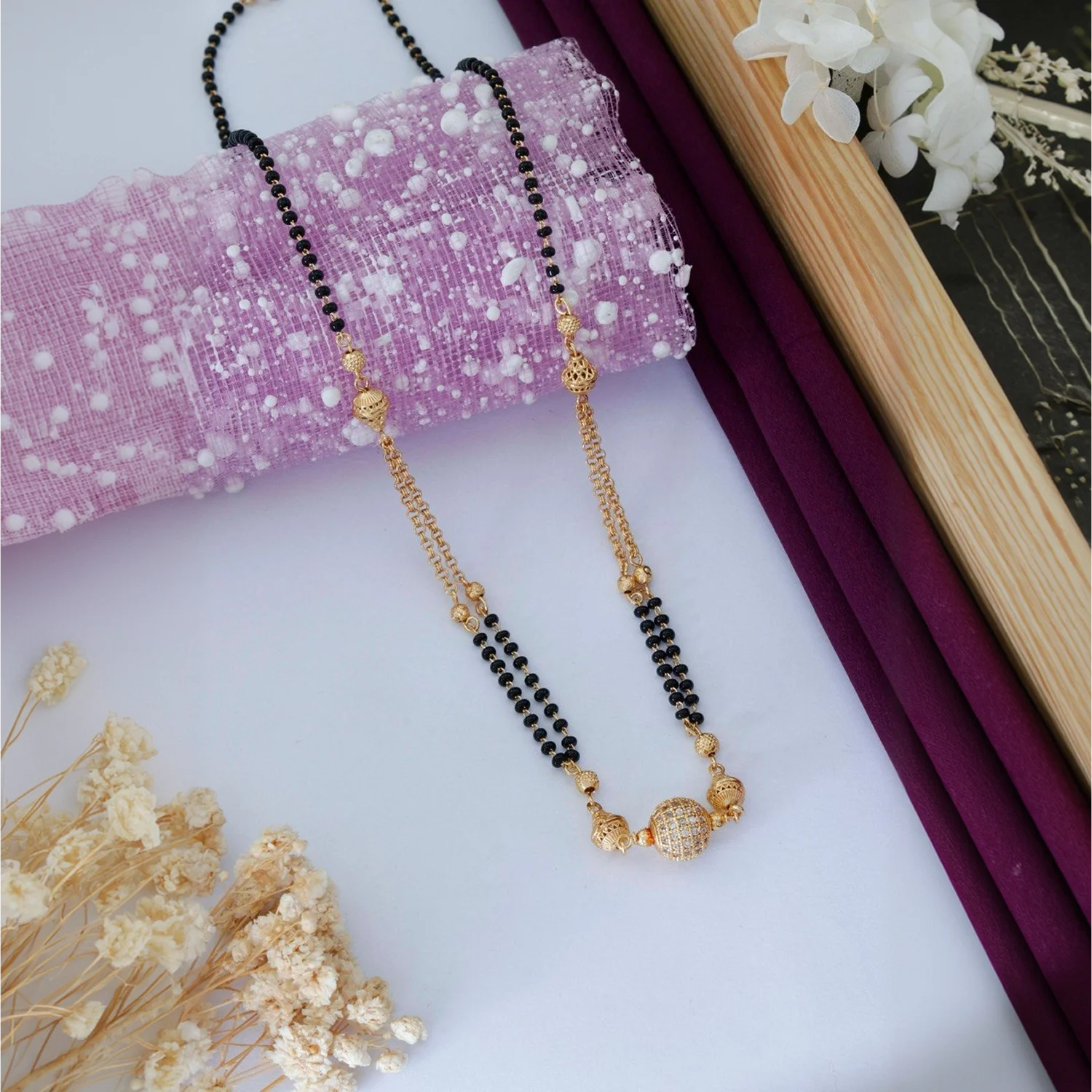 Designer Double Layer Black Beads Mangalsutra