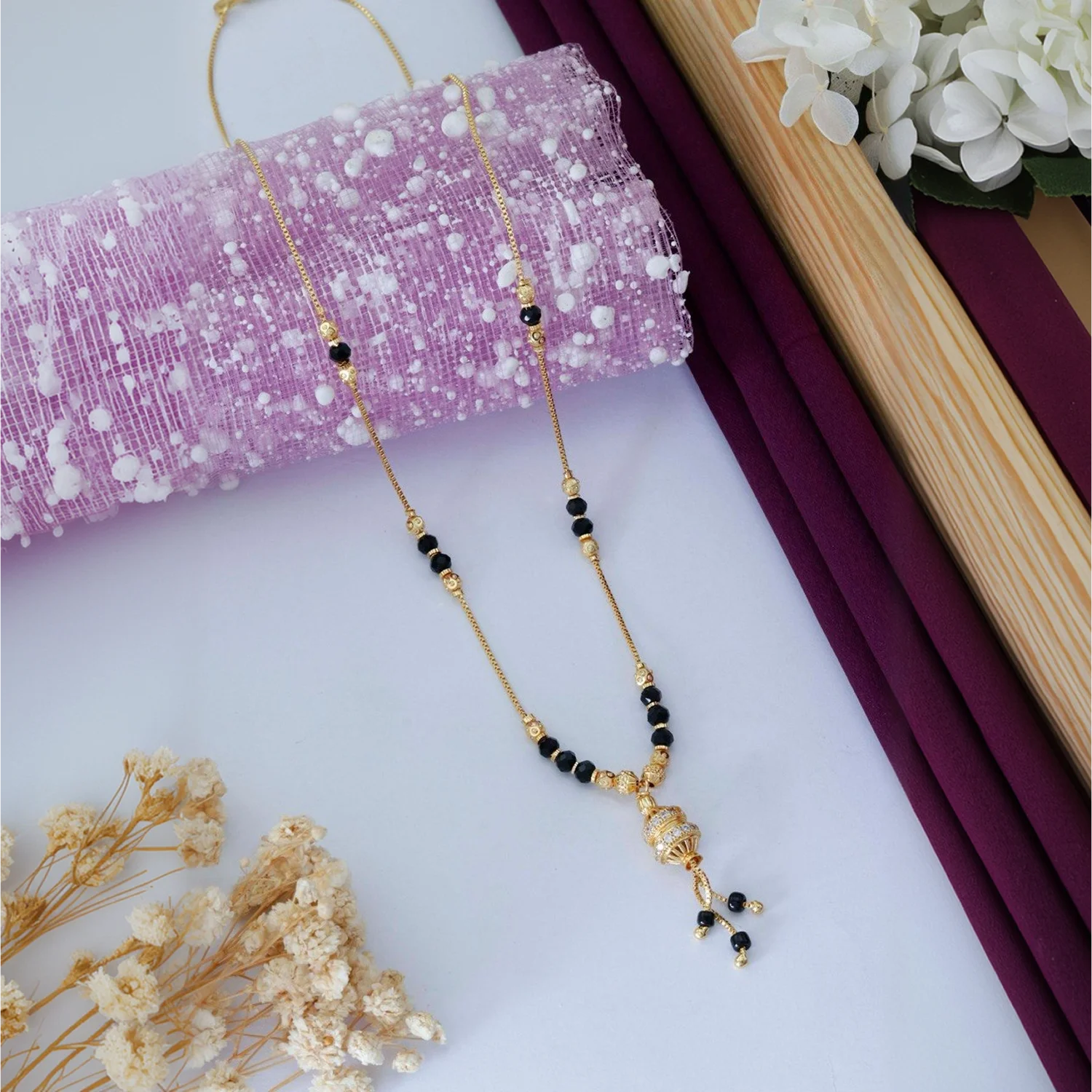 Elegant Crystal Black Beads Gold Plated Mangalsutra