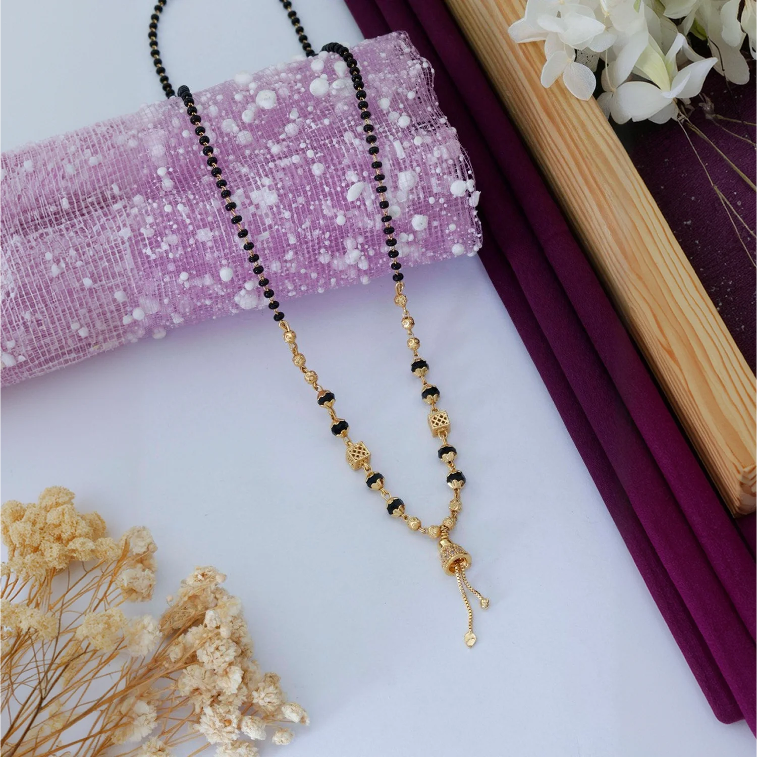 Designer Gold Plated Black Beads Mangalsutra