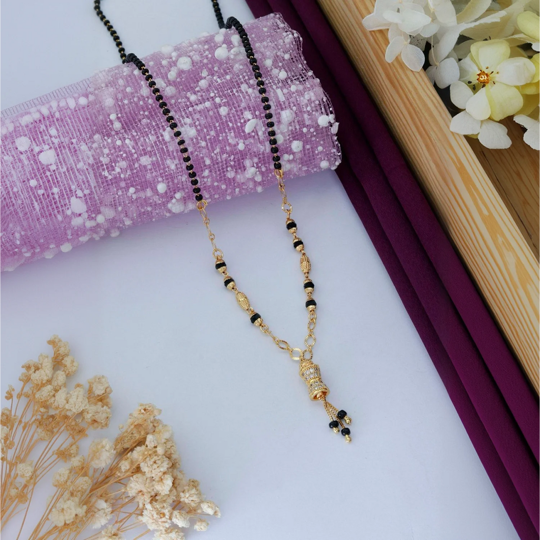 Elegant Gold Plated Black Beads Mangalsutra Chain