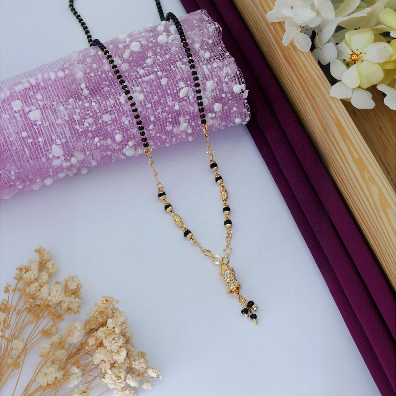 Elegant Gold Plated Black Beads Mangalsutra Chain