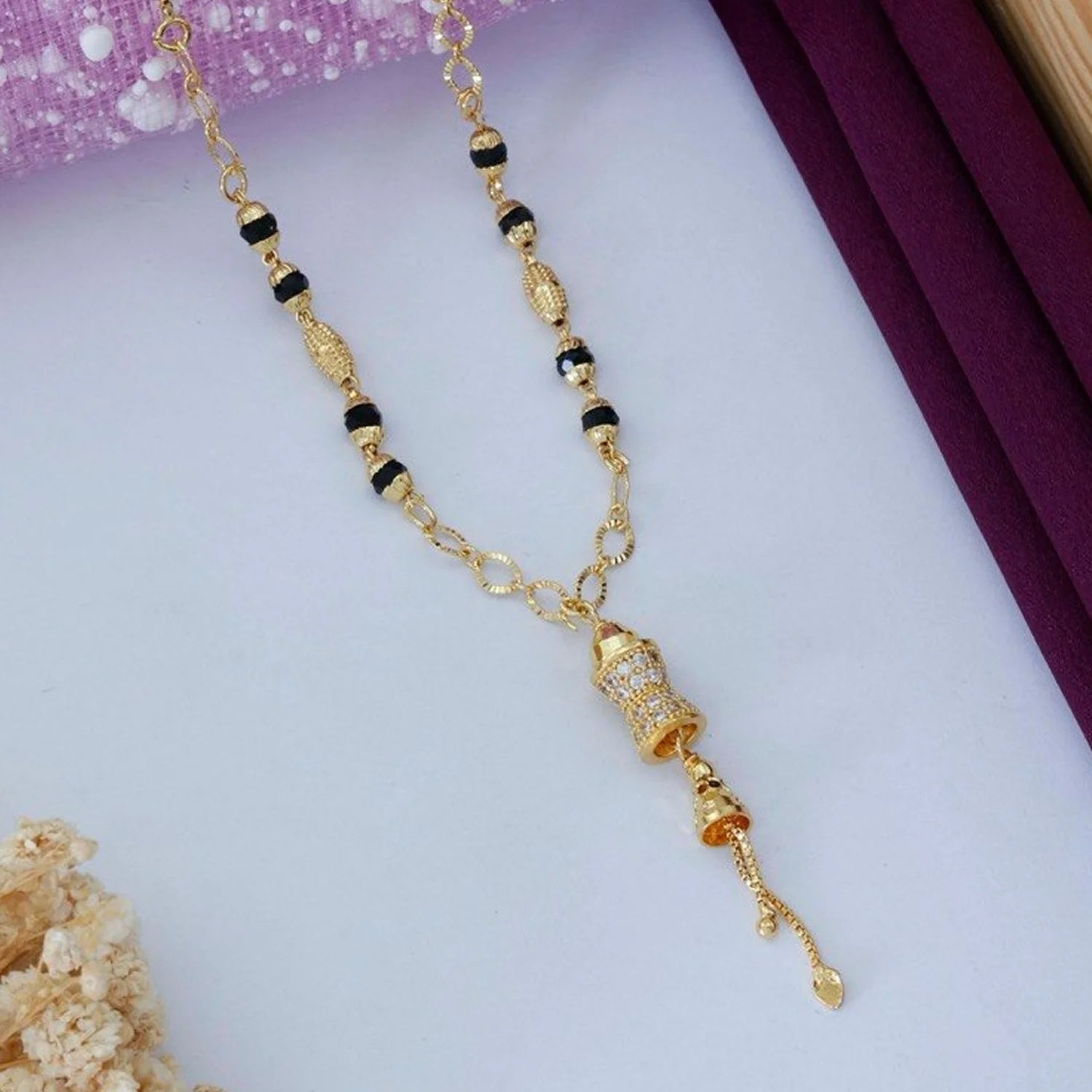 Modern Gold Plated Black Beads Mangalsutra