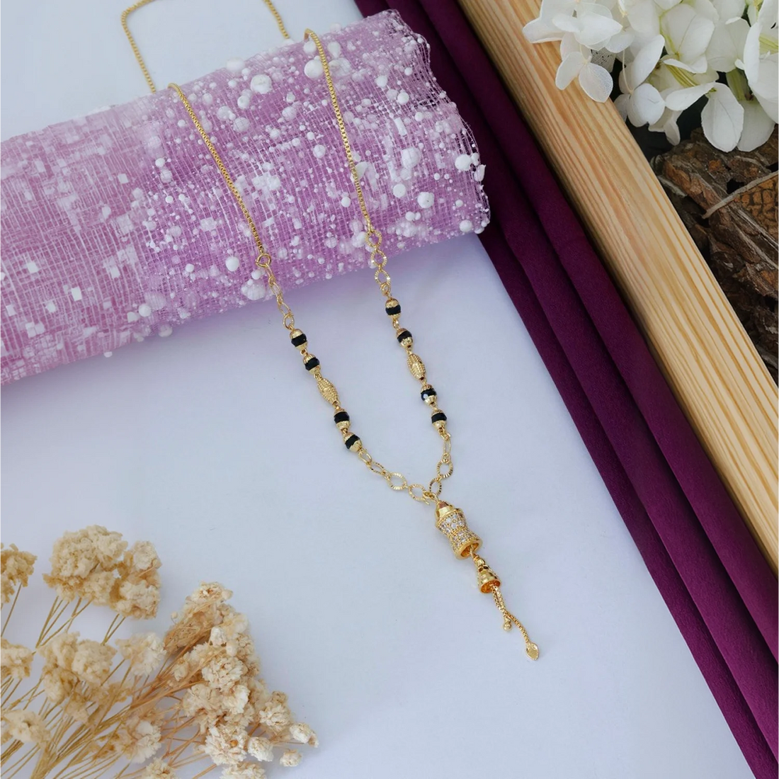 Modern Gold Plated Black Beads Mangalsutra