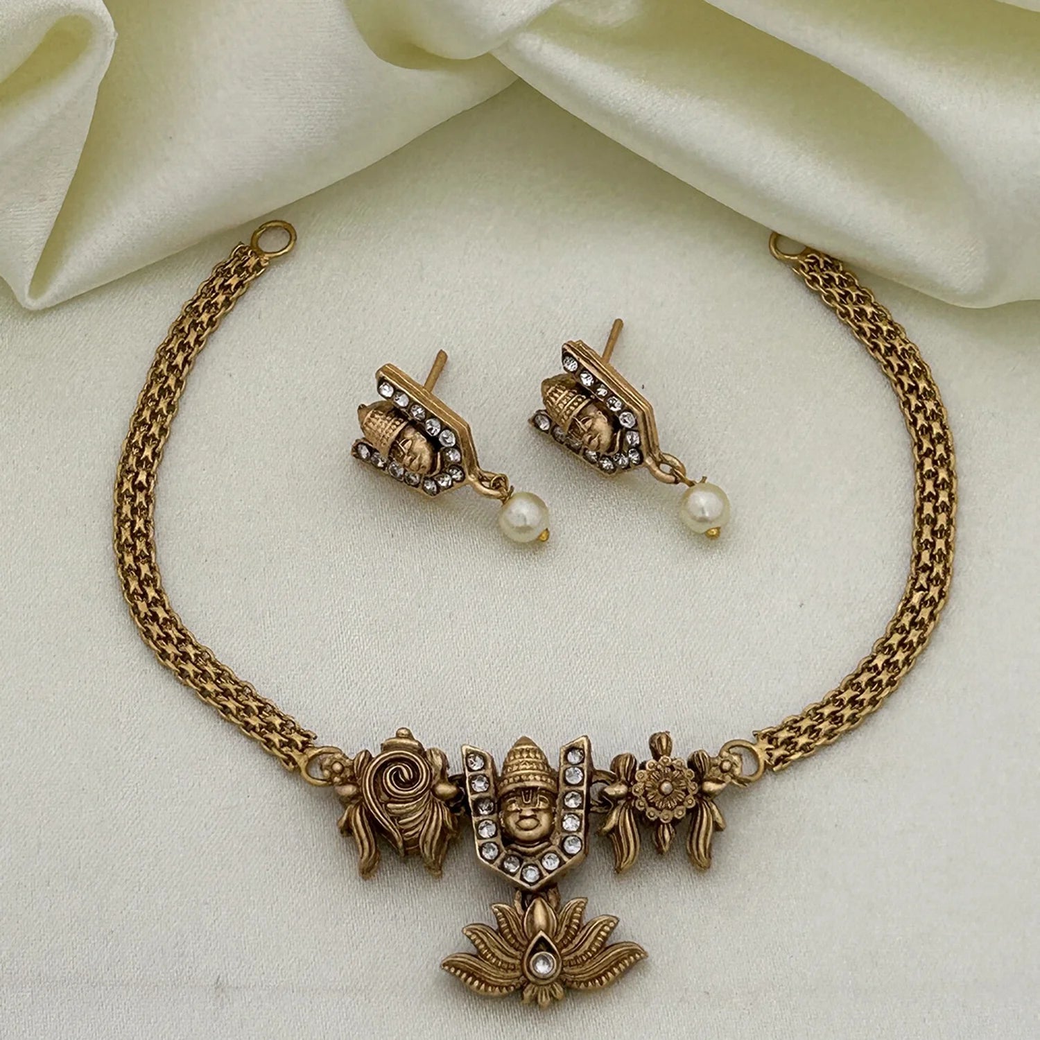 Antique Temple Lakshmi Gold Plated Choker Set with Earrings