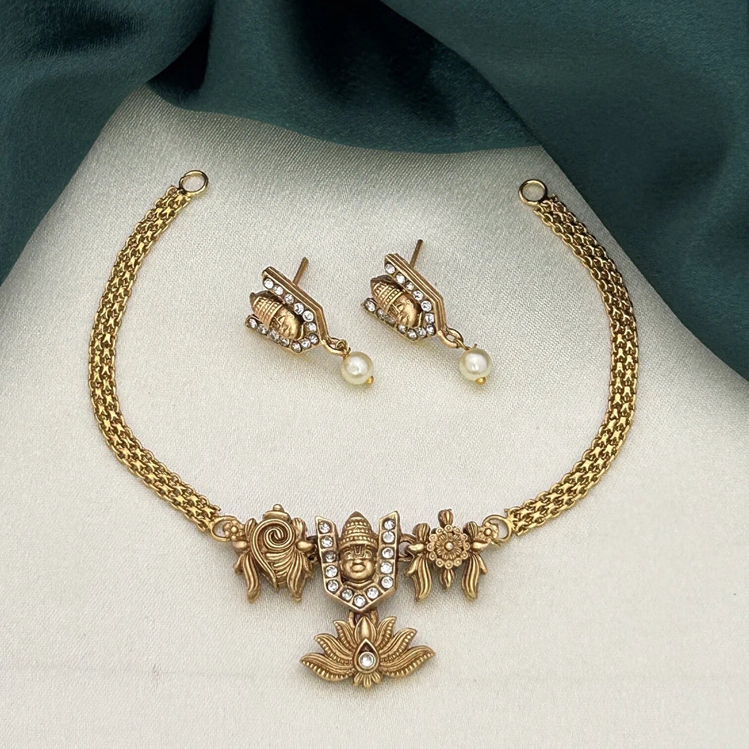 Antique Temple Lakshmi Gold Plated Choker Set with Earrings