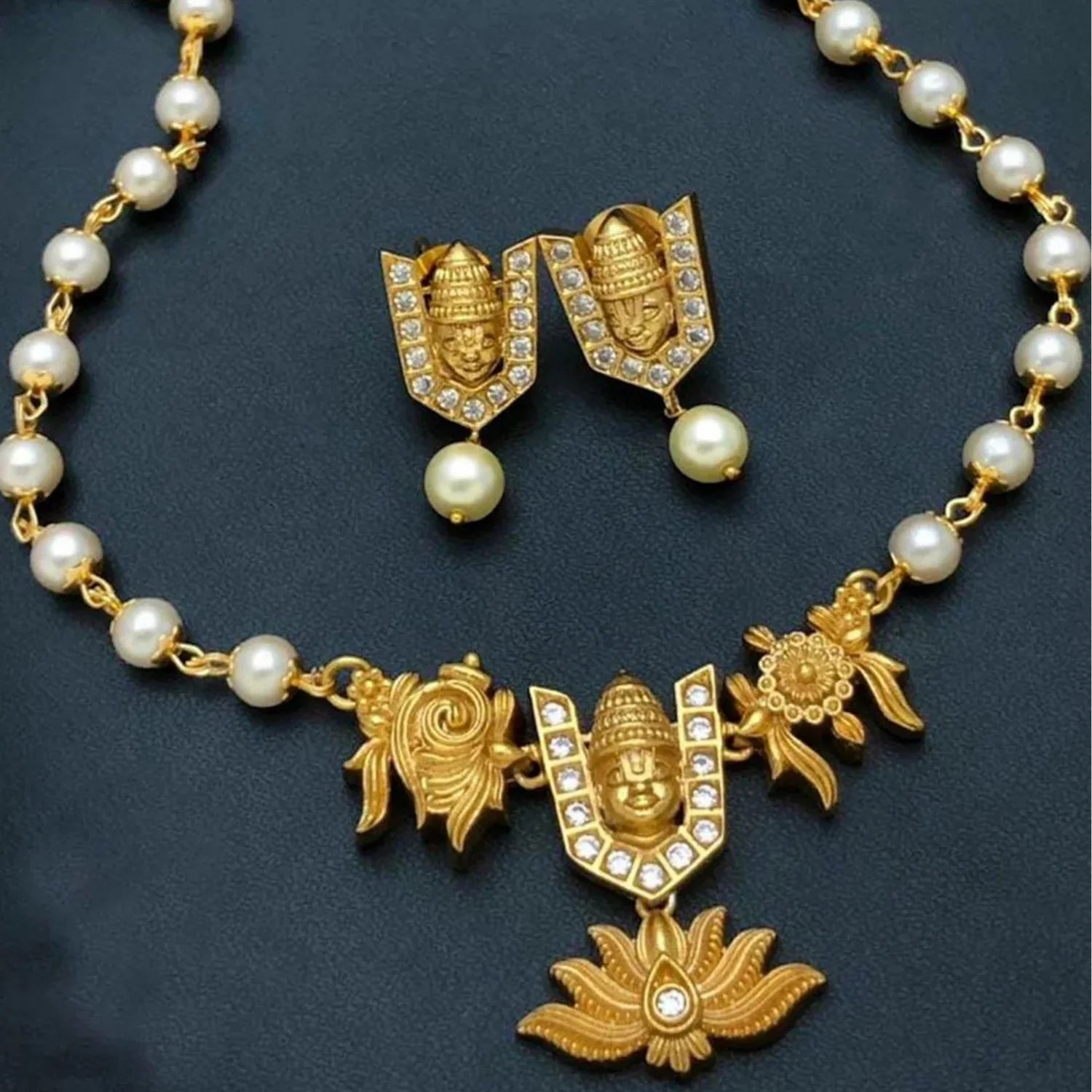 Lakshmi Pearl Temple Choker Set with Earrings