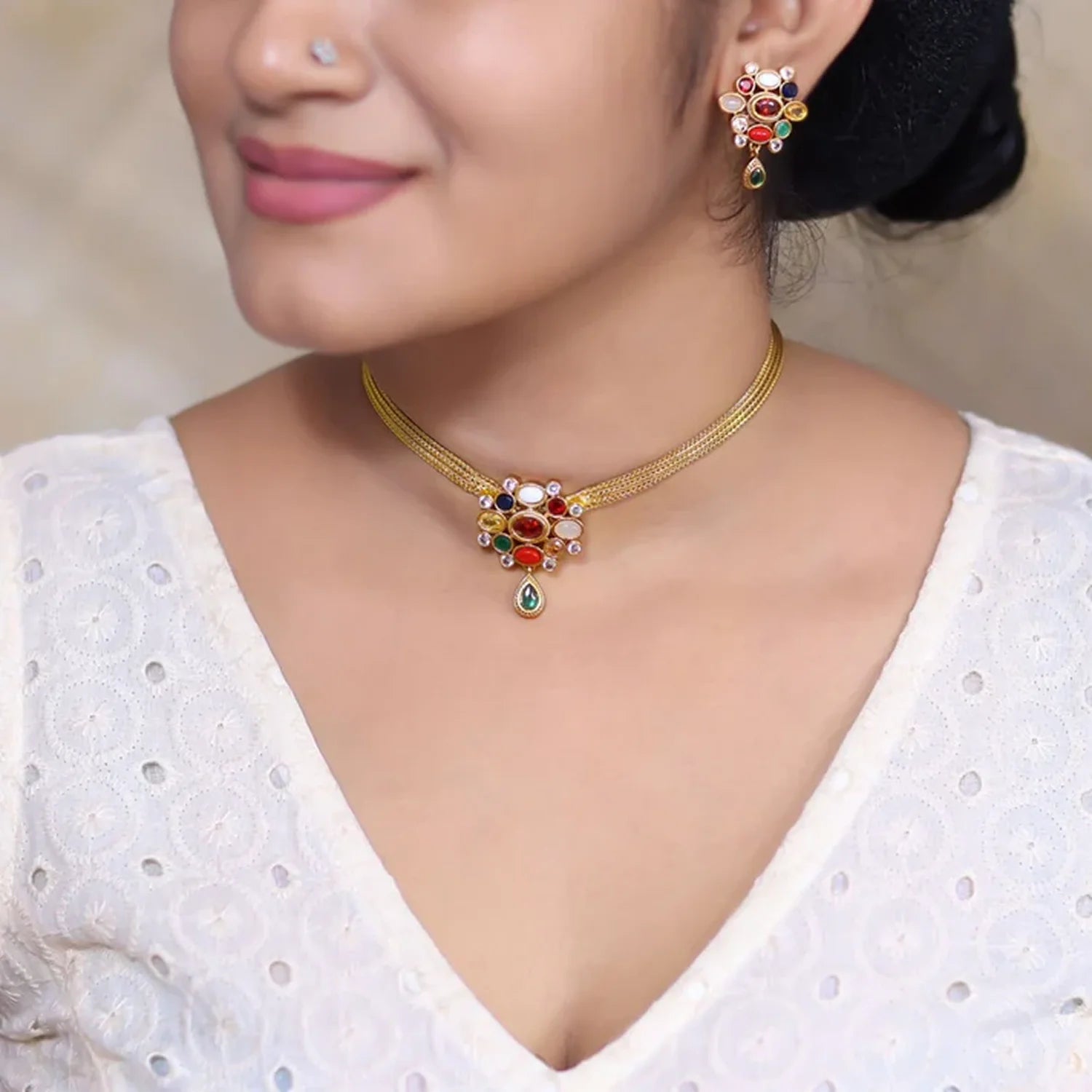 Multicolor Stone Gold Plated Designer Choker Set