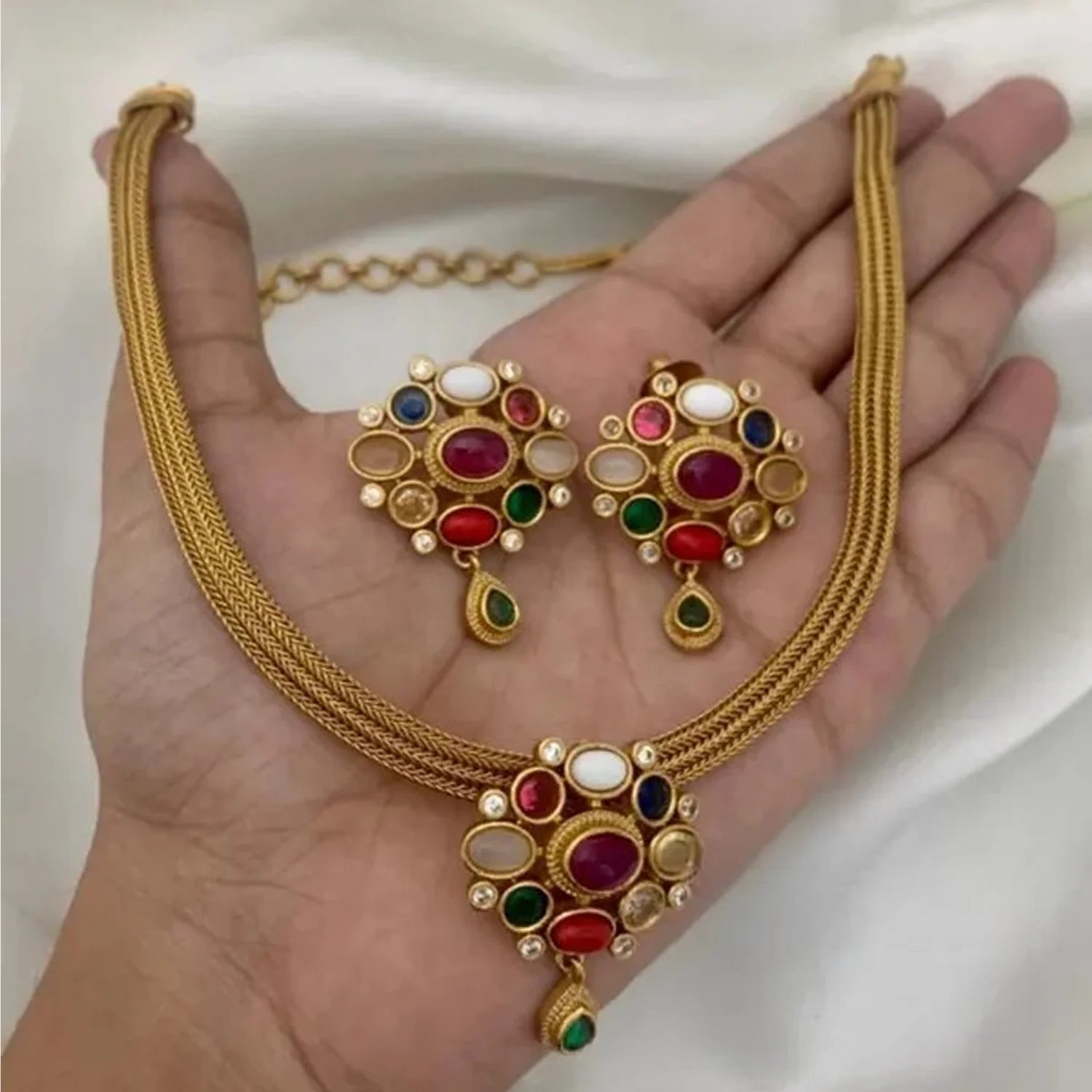 Multicolor Stone Gold Plated Designer Choker Set