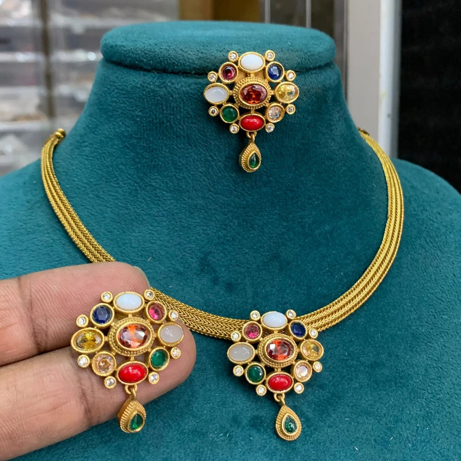Multicolor Stone Gold Plated Designer Choker Set