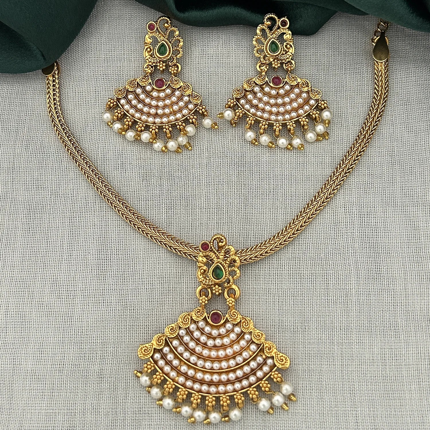 Temple Pearl Gold Plated Designer Choker Set